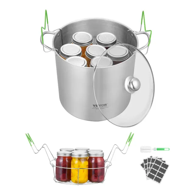 VEVOR 21 QT Canning Pot with Rack and Lid, Stainless Steel Waterbath Canner with Dual Handle and Glass Lid, Compatible with All Cooktops