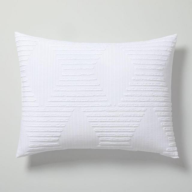 Organic Cotton Clipped Jacquard Diamond Standard Sham, Stone White