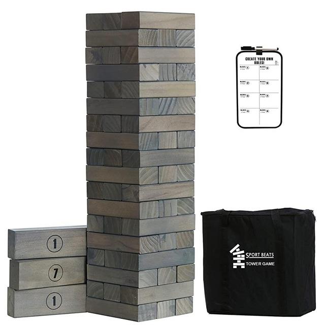 Large Tower Game Life Size Lawn Yard Outdoor Games for Adults and Family Wooden Stacking Games- Includes Rules and Carry Bag-54 Large Blocks