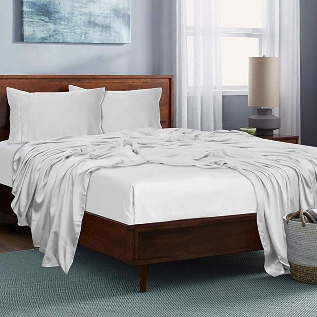 LINENWALAS 100% Tencel Bed Sheets Set 4PC- Softest Cooling Eucalyptus Sheets (Queen, White)