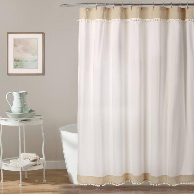 Adelyn Pom Pom Shower Curtain Neutral - Lush Décor