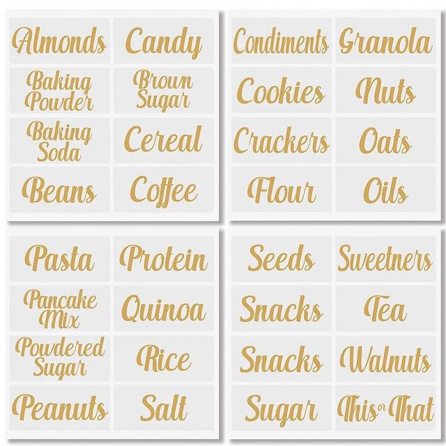 mDesign Home Organization Labels, Preprinted Label Stickers for Kitchen Pantry Storage and Cleaning, Household Organizing for Jars, Canisters, Containers, Boxes, or Bins, 32 Count, Clear/Metallic Gold