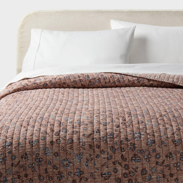 King Printed Floral Gauze Reversible Quilt Brown - Threshold™