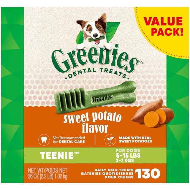 Greenies Teenie Dental Dog Treats, Sweet Potato Flavor, 36 oz. Pack (130 Treats)