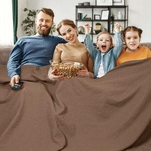 PHF Pre-Washed Cotton Waffle Weave Family Blanket,Oversized King Size 120"x 120"-Snag Proof Lightweight Breathable, 10'x 10' Huge Extra Large Big-Elegant Aesthetic Home Decoration Gift,Cappuccino