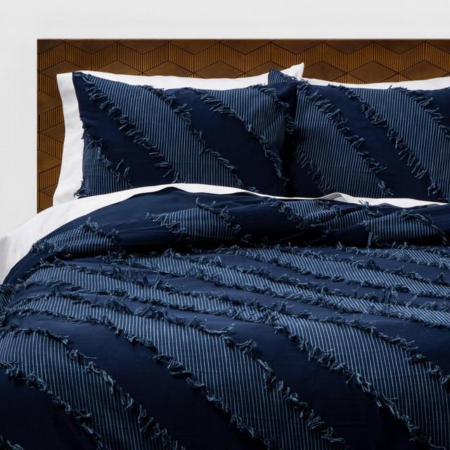 Indigo Diagonal Textured F/Q Duvet & Sham Set - Opalhouse™