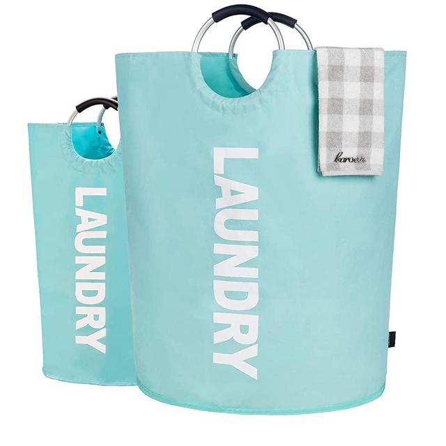 Caroeas Upgrade Super Large 150L Laundry Bag, Waterproof Laundry Baskets, Laundry Hamper with Padded Handles, Clothes Hamper Stands Up Well, Collapsible Laundry Basket Easy Storage (Light Blue)