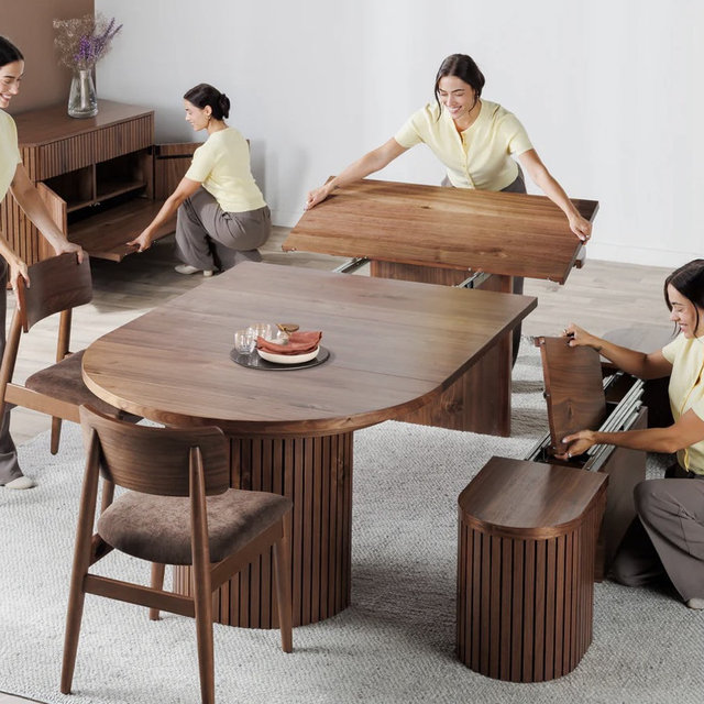 Round Dining Table with Chairs and Bench | Transformer Table