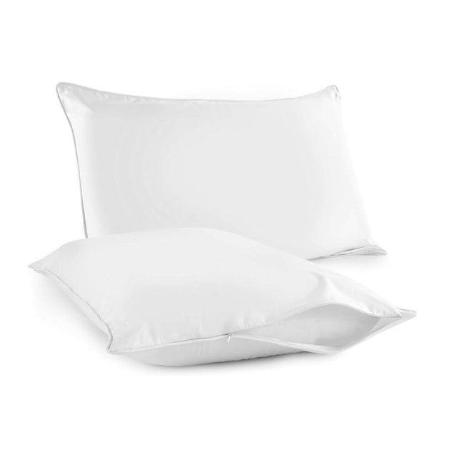 Organic Cotton Pillow Protector Standard Size - 100% Cotton GOTS Certified Pillow Case Protector with Zipper - Hypoallergenic Machine Washable Edge Piping & Breathable Cover - 2 Pack (White, Standard)