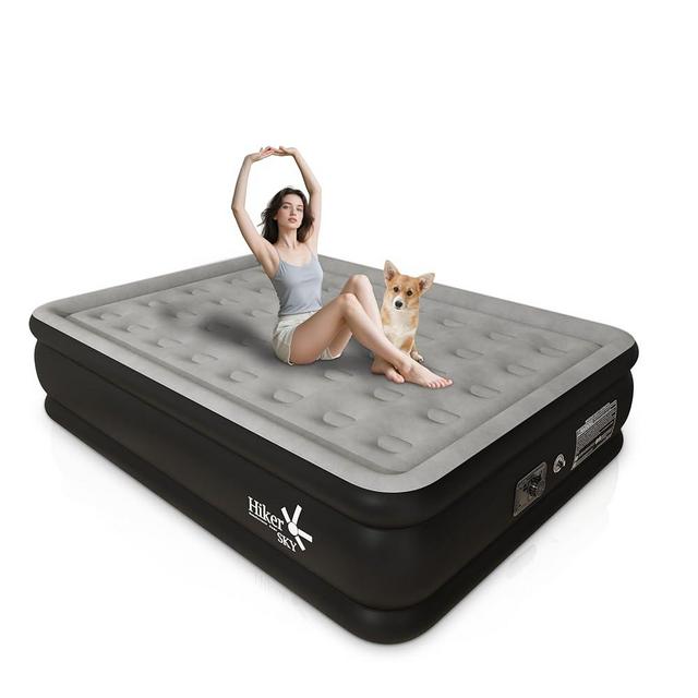 HikerSKY Full Air Mattress with Built in Pump, Inflatable Mattress for Home, Blow up Air Bed 3 Min Quick Inflation and Deflation, Thin Velvet Top, 18'' Full Size Gray
