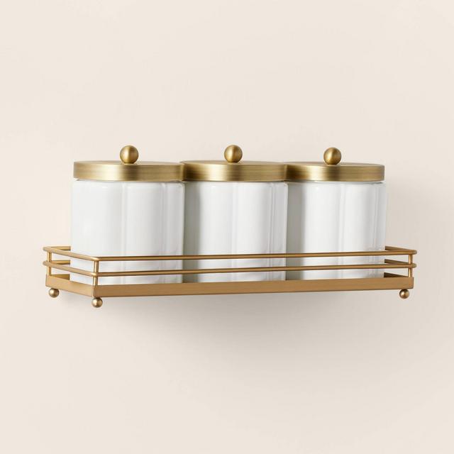 24 Wood & Brass Wall Shelf with Hooks - Hearth & Hand™ with Magnolia