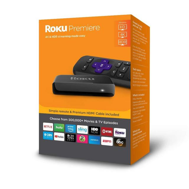 Roku Premiere | HD/4K/HDR Streaming Media Player with Simple Remote and Premium HDMI Cable