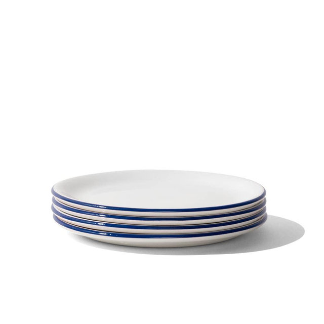 Made In Cookware - Set of 4 - Bread and Butter Plates - White With Navy Rim - Porcelain - Crafted in England