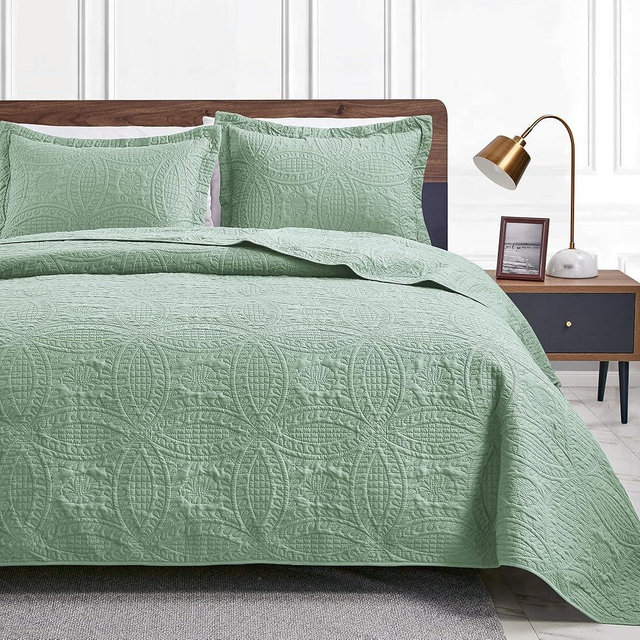Love's cabin Twin Quilt Set Sage Bedspreads - Soft Bed Summer Quilt Lightweight Microfiber Bedspread- Modern Style Coin Pattern Coverlet for All Season - 2 Piece (1 Quilt, 1 Pillow Sham)