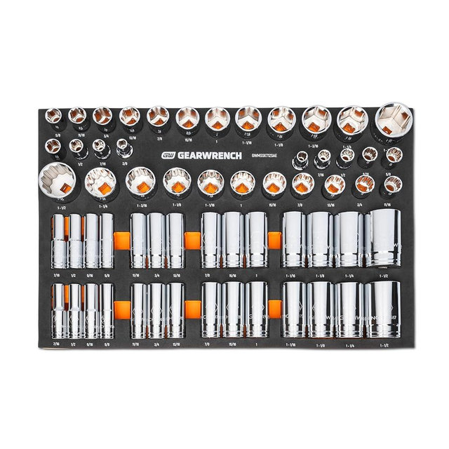 GEARWRENCH 60 Piece 1/2” Drive Master SAE Socket Set in Foam Storage Tray - GWMSSKT12SAE
