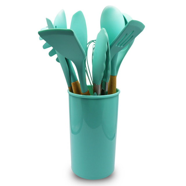 Silicone Spatula with Wooden Handles Set, 11 Pieces