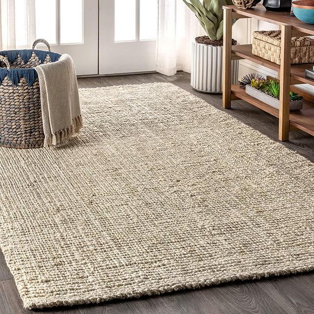 JONATHAN Y NRF102B-8 Pata Hand Woven Chunky Jute Indoor Area Rug Bohemian Farmhouse Easy Cleaning Bedroom Kitchen Living Room Non Shedding, 8 ft x 10 ft, Light Ivory