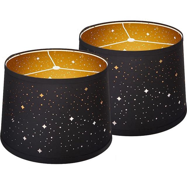 Black Lampshades Set of 2, Drum Lampshades with Sky Stars Design, 11.6" x 12.6" x 9.8" Inches Lampshades for Table Lamp, Floor Lamp, Pendant Light, Easy Assembly Required Lampshades