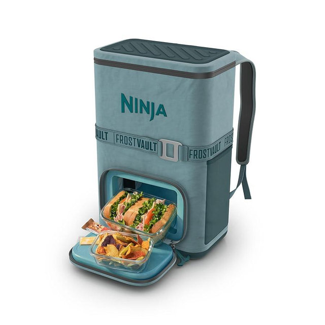 Ninja Backpack Cooler | FrostVault Go 24 Can Soft Cooler | Leakproof Zipper with Built in Can Opener, 2 Ice Packs & Dry Storage Drawer | for Hiking, Camping & More | Halocline Green | FF124TL
