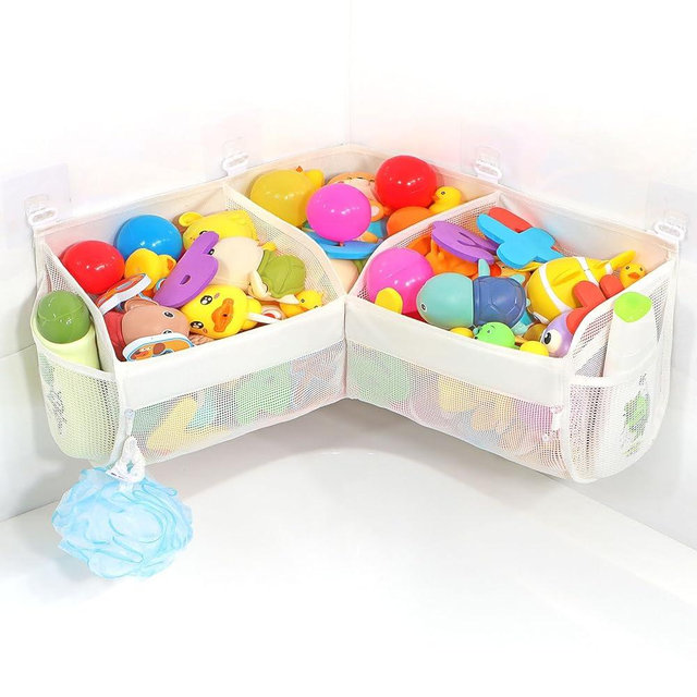 KPH bath toy storage， Say goodbye to the chaos of bath toys -3 compartments for bath toy holders keep your bathtub tidy, and bath toy organizers keep children's bath toys organized!