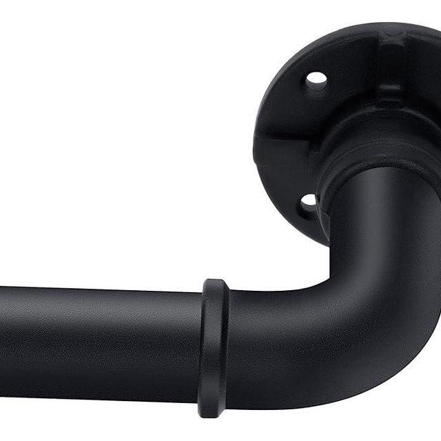 YAJUXIU Industrial Curtain Rod, 1 Inch, Black, Rustic Finish, Steel, 30-144 Inch, Ceiling & Wall Mounted
