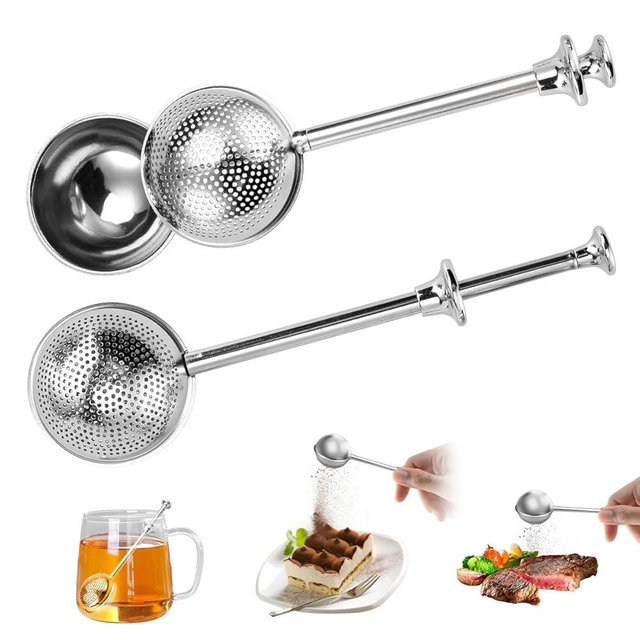Stainless Steel Tea Strainer Tea Infuser for Loose Leaf Tea,Tea Diffusers Fine Mesh Tea Ball Tea Accessories, Baking Supplies Baker's Dusting Wand Sugar Shaker Duster Flour Duster (Full+Half)