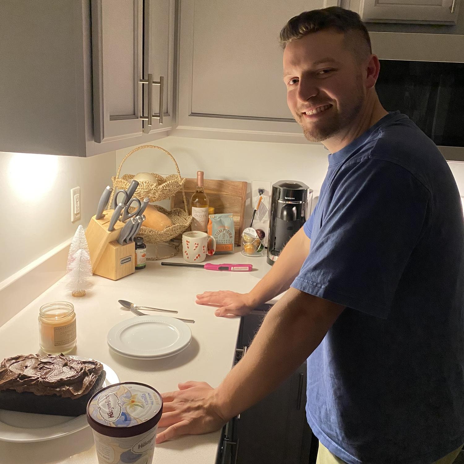 Nicks 27th birthday, celebrated with a special dinner and a chocolate cake at his request!
