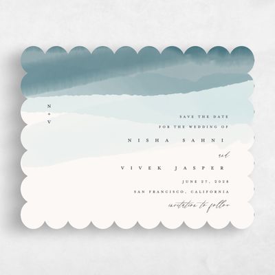Blue Scalloped Wedding Save the Date - Halloway Landscape