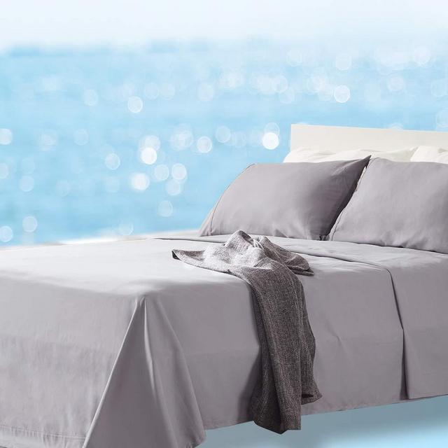 SLEEP ZONE Bed Sheet Set Cooling with Nanotex Moisture Wicking Technology Double Brushed Soft Wrinkle Free Fade Resistant Easy Care Sheets 4 PC, Gull Gray,Queen