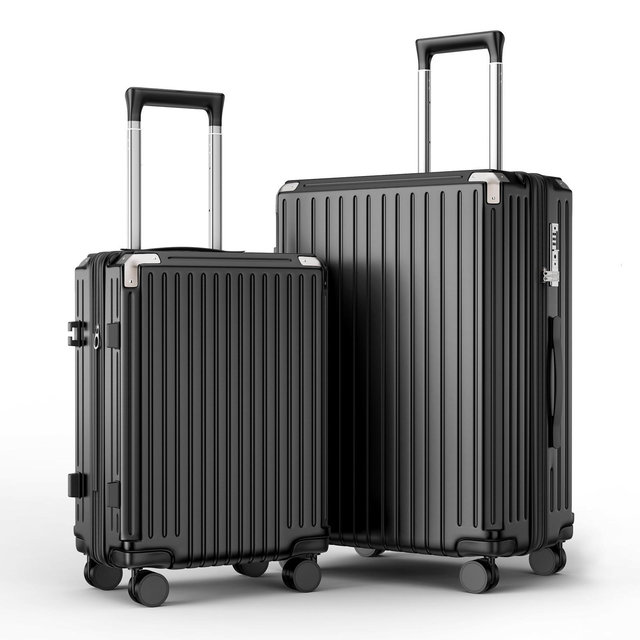 SUGIFT 2 Piece Hardside Luggage Set 20" 24" PC Suitcase with TSA Lock Spinner Wheels Expandable Design Aluminum Handle Cup & Phone Holder