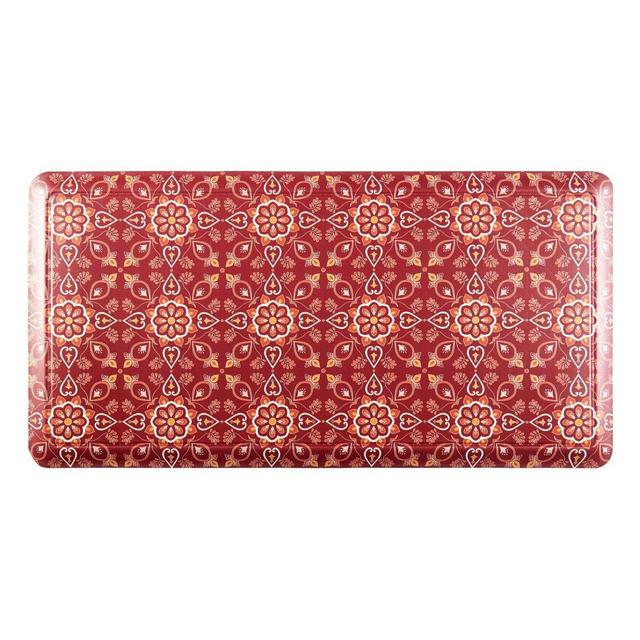 Cat Cora 39" x 19" Tile Printed Embossed Gentle Step Kitchen Mat Red/Blue