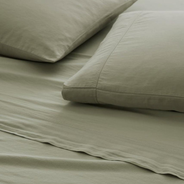 Sage Green Solid Relaxed Organic-Cotton Sateen Sheets