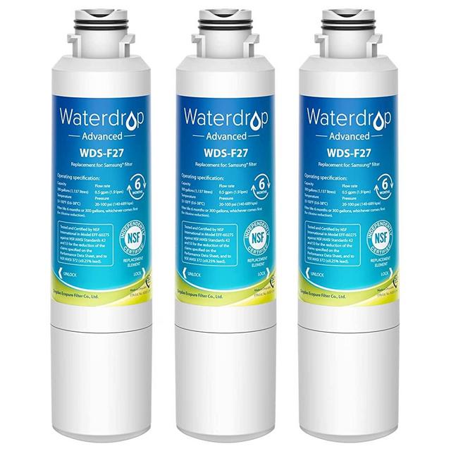 Waterdrop DA29-00020B NSF 53&42 Certified Refrigerator Water Filter, Replacement for Samsung HAF-CIN/EXP, DA29-00020A/B, DA29-00020B-1, RF263BEAESR, RF28HMEDBSR, RS25J500DSR, RF4287HARS, 3 Filters