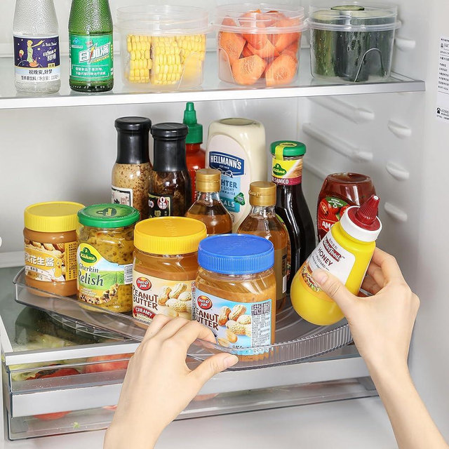 Lazy Susan Turntable Organizer for Refrigerator, 360° Rotate Fridge Organizers and Storage, 16.54 Inches Square Lazy Susan Organizer for Cabinet, Pantry, Kitchen, Countertop