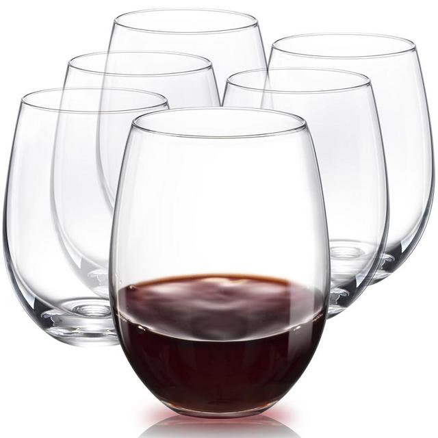 S SALIENT Stemless Wine Glasses Set of 6,Hand Blown Red Wine Glasses,Crystal Drinking Glasses Clear Glass Wine Tumbler,18.5oz
