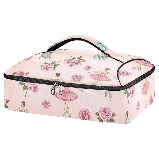 Flowers Pink Dancer Pattern Insulated Casserole Carrier for Hot or Cold Food Thermal Lasagna Holder Tote Casserole Dish Carrier Bag for Picnic Beach Picnic Camping, Fits 9"x13" Baking Dish