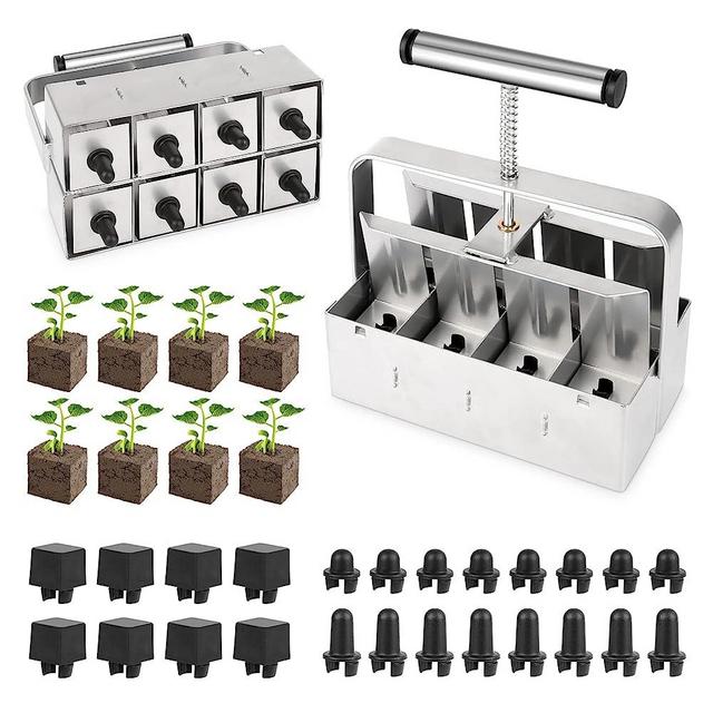 Upgraded Soil Blocker, 8 Cell Seed Blocker 2 inch Quad Soil Block Maker Manual with 3 Types of Seed Pins,Hand-held Soil Blocking Tool for Seed Stater Tray Outdoor Plants
