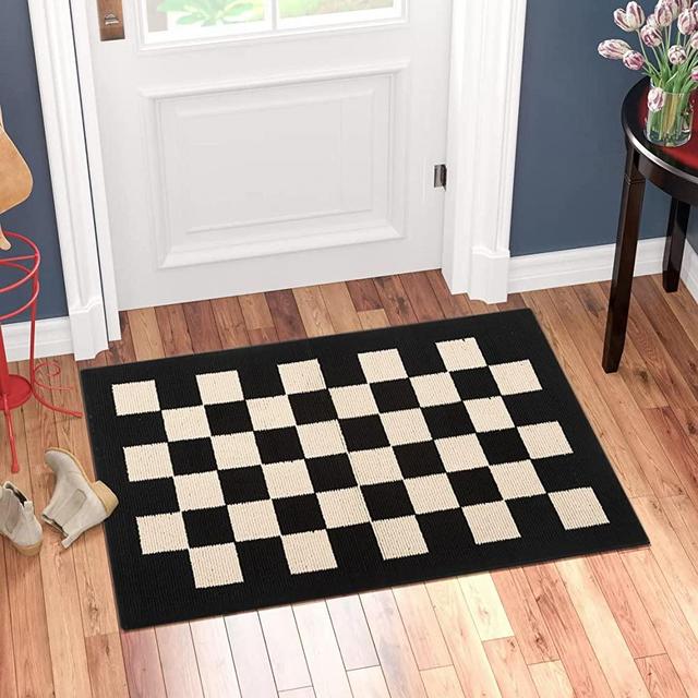 BOVEU Indoor Door Mat Front Door Rugs, 40"x 32" Non Slip Resist Dirt Low Profile Absorbent Entry Rug Inside Floor Mat for Home Entrance Black