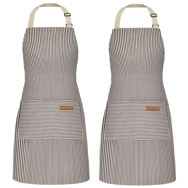 NLUS 2 Pack Cooking Aprons for Women with Pockets, Adjustable Kitchen Bib Aprons Chef Aprons for Women Men(Brown Pinstripes)
