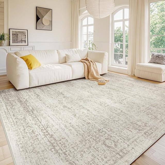 Srugn Washable Rugs 6x9 Area Rugs for Living Room,Rugs for Bedroom, Large Carpets,Ultra Soft Faux Wool Retro Dining Room Rug,Non Slip&Non-Shedding Low Pile Vintage Print Rug Indoor for Home Office