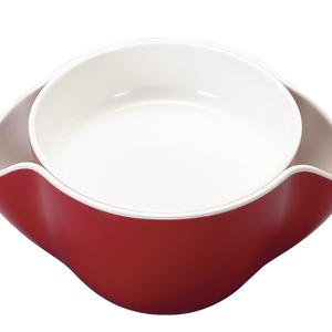 Kody Double Dish for Pistachios, Peanuts, Edamame, Cherries, Nuts, Fruits, Candies, Snacks Plastic Serving Dishes and Bowls (Cherry Red)