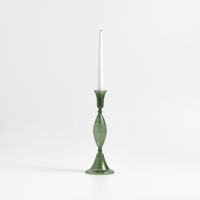 Milano Large Green Glass Taper Candle Holder 12.5"