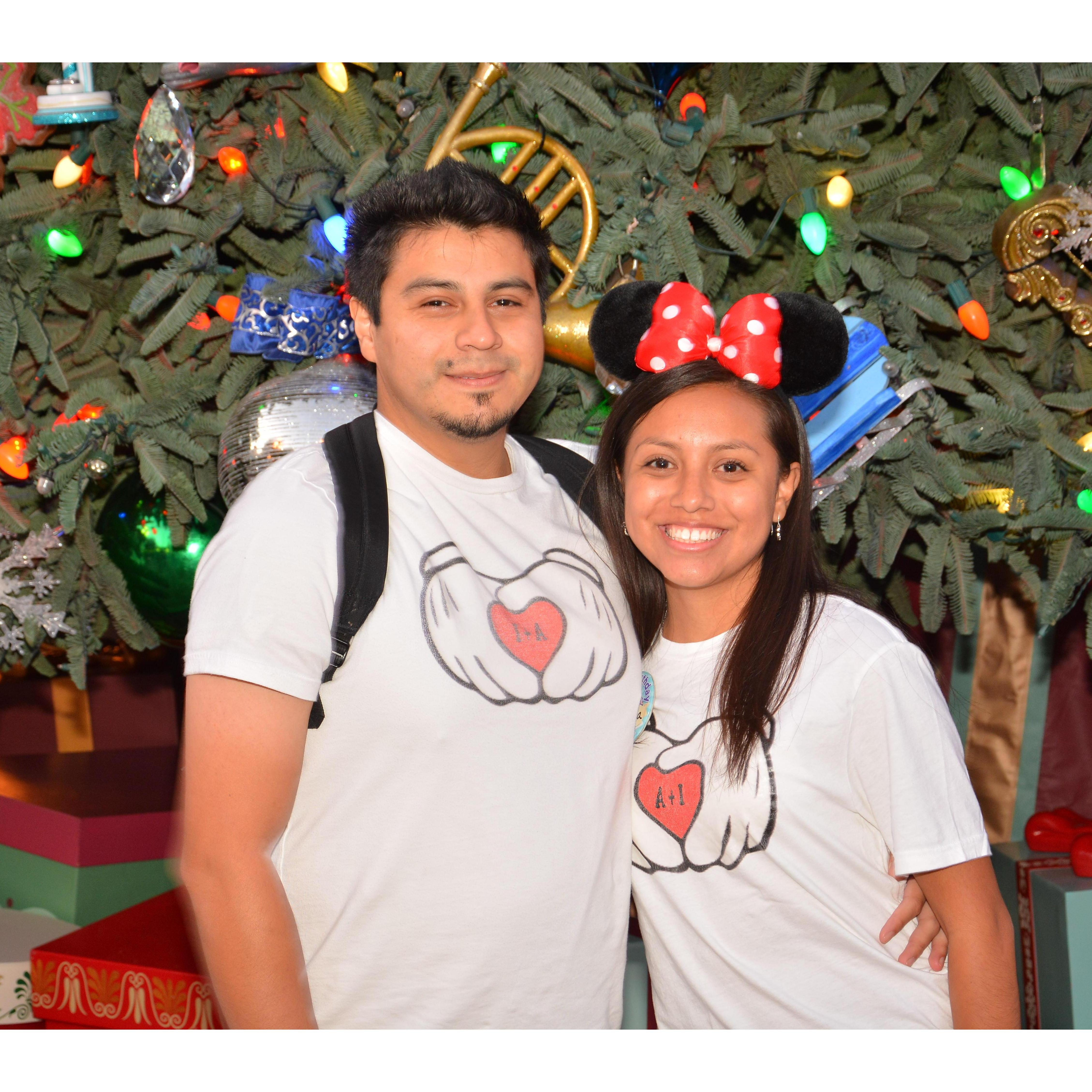 Christmas!! Our favorite time to visit Disneyland because of all the beautiful decorations and our love for Christmas. Could by why the wedding is in December lol #ChristmasDisneyland2016