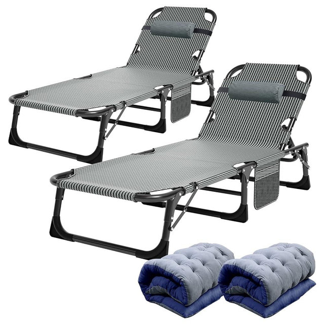 ABORON 2PK Heavy Duty Tanning Chair, 5-Gear Outdoor Folding Chaise Lounge Chair with Cushion,Portable Beach Lounge Chair for Outdoor Sunbathing Patio Pool Lawn Deck Poolside