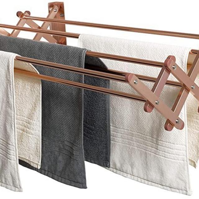 AERO W Racks Aluminum Wall Mounted Collapsible Laundry Clothes Drying Rack (60lb Capacity, 22.5 Linear FT, Aluminum Rose)