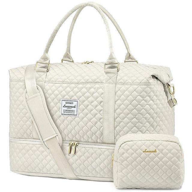 LOVEVOOK Travel Duffle Bag, Weekender Bags for Women with Shoe Compartment, Carry on Overnight Bag with Toiletry Bag, Gym Duffel Bag with Wet Pocket, Hospital Bags for Labor and Delivery, Beige