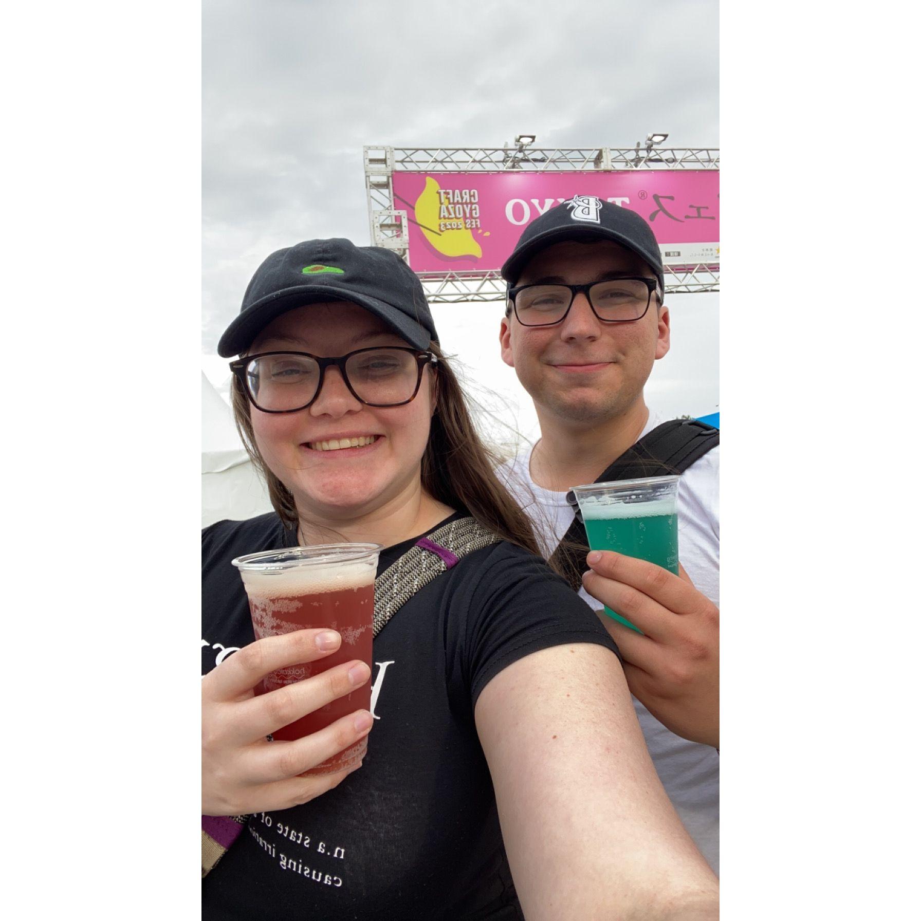 This is our first food festival together at a seasonal gyoza festival where we got different types of gyoza and different beers.