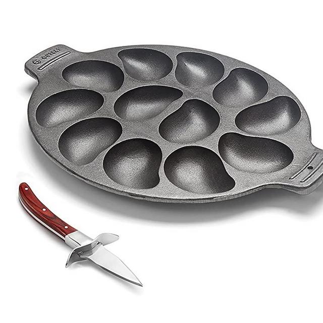 Outset 76469 Oyster Lovers Cast Iron Grill Set and Knife, Multicolored