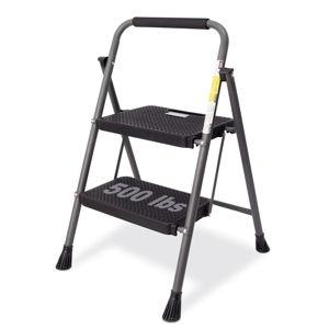2 Step Ladder, GOLYTON 2 Lightweight Folding Step Stool with Wide Anti-Slip Pedal and Comfort Handgrip, Lightweight 500 lbs Portable Steel Ladder Multi-Use Household and Office, Grey