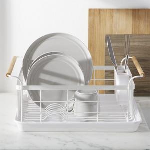 Tosca White Dish Rack with Wood Handles